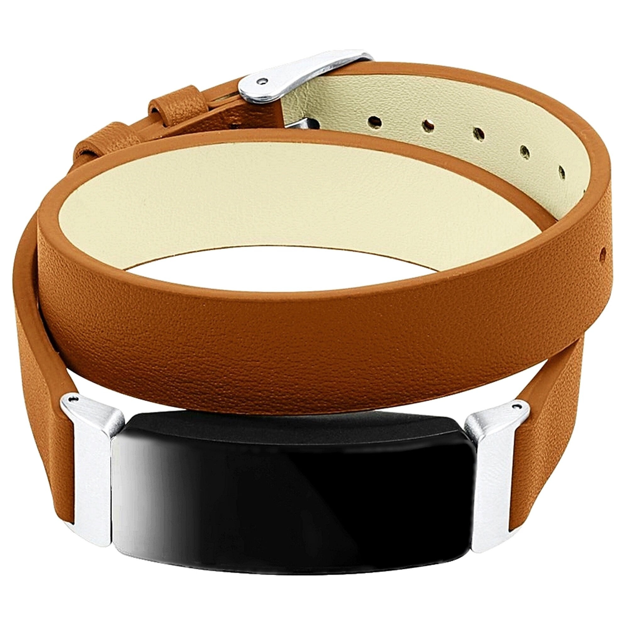 Fitbit Inspire HR and 2 Brown Soft Leather Band Strap for Fitness Tracker Wristband Twice Wrap Bracelet Quick Release Silver Black Rose Gold